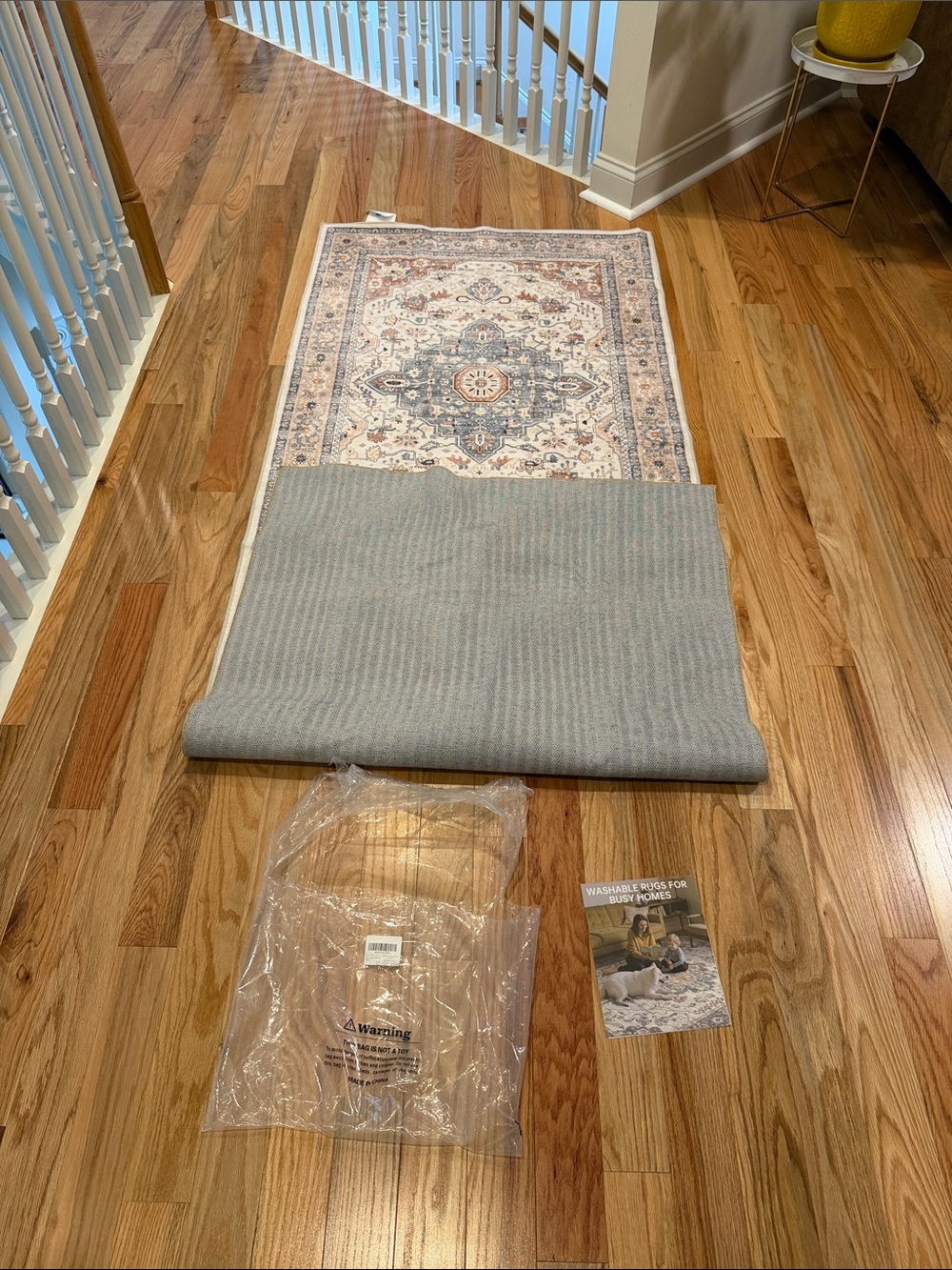 Classic Medallion Non-Slip Runner Rug in Cream, Blue, and Rust - Home Accent - Picture 6 of 11